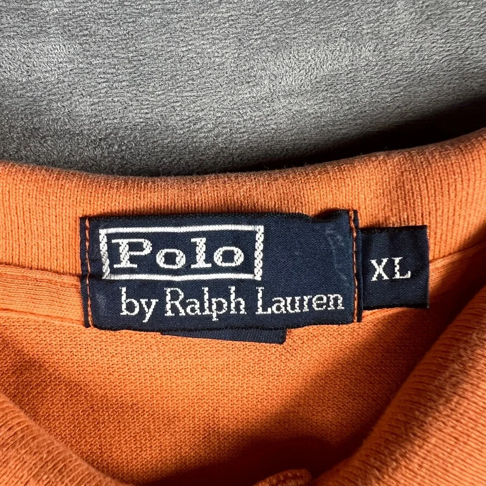 Polo Ralph Lauren Mens XL Orange Short Sleeve Pique Polo Green Pony Logo